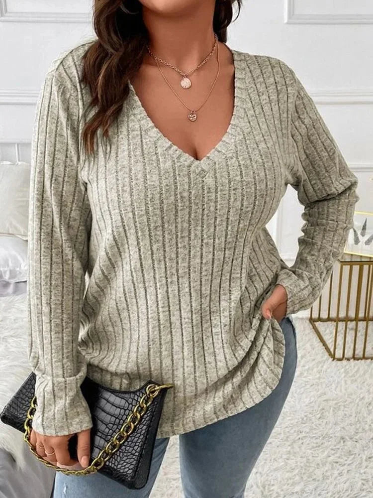 Women's Long-Sleeve V-Neck Sweater, Loose-Fit Knit Top