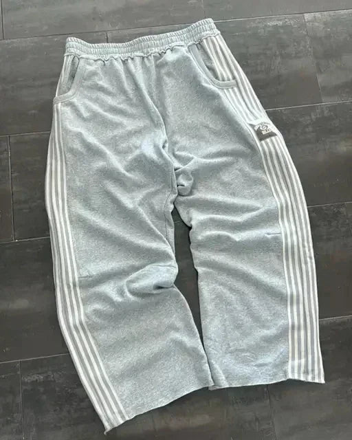 American Letter Patch Retro Double Layer Design Y2K Pants Baggy Sweatpants Men Hip Hop Gothic Elastic Waist Jogging Casual Pants