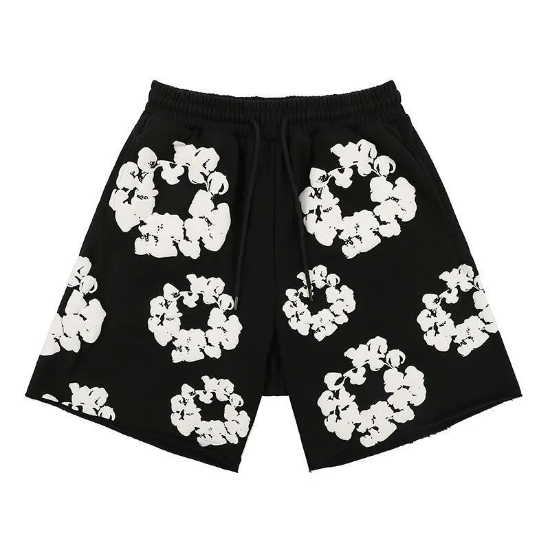 Floral Print T Shirt Shorts Set Oversized Graphic Tee Hip Hop Summer Casual Matching Outfit