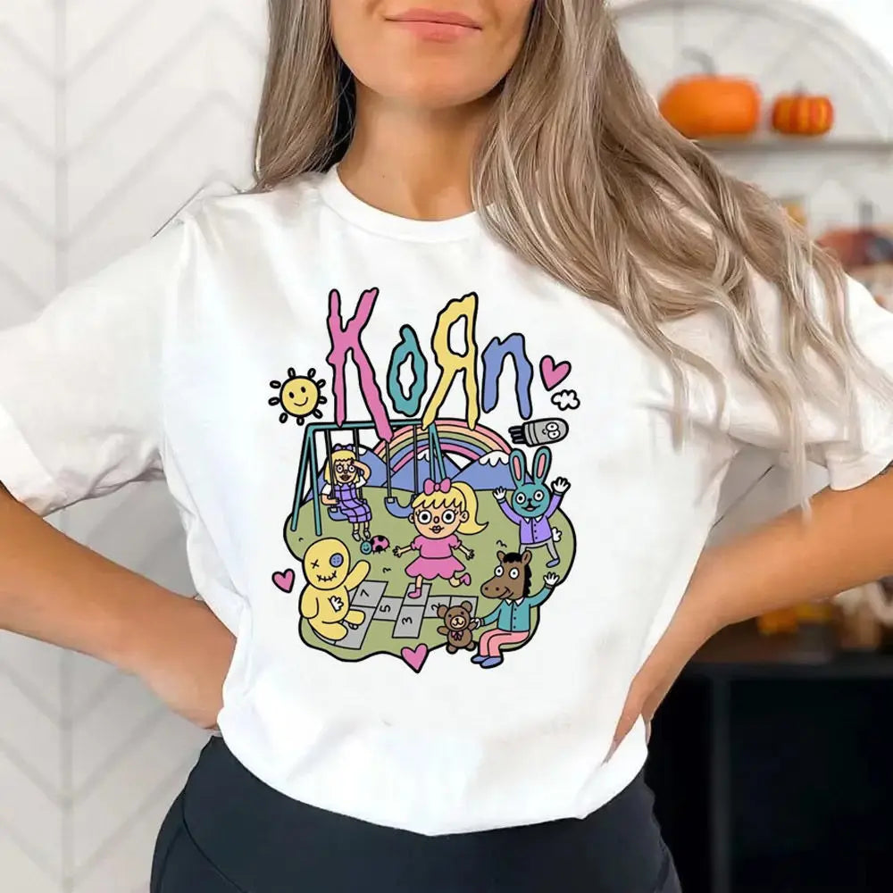 Korn shirt teen Breathable Graphic 2000s hip hop t shirt anime kawaii hip hop korean clothes Breathable Y2k