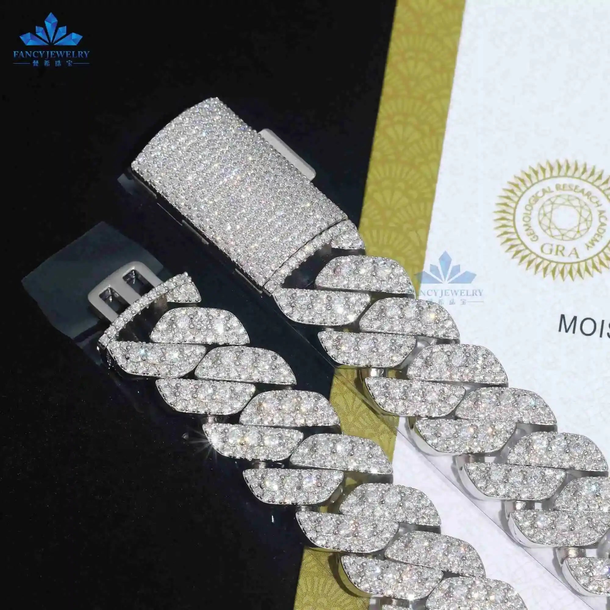 Iced Out Moissanite Cuban Link 3 Rows 18mm 925 Sterling Silver Cuban Necklace Bracelet..