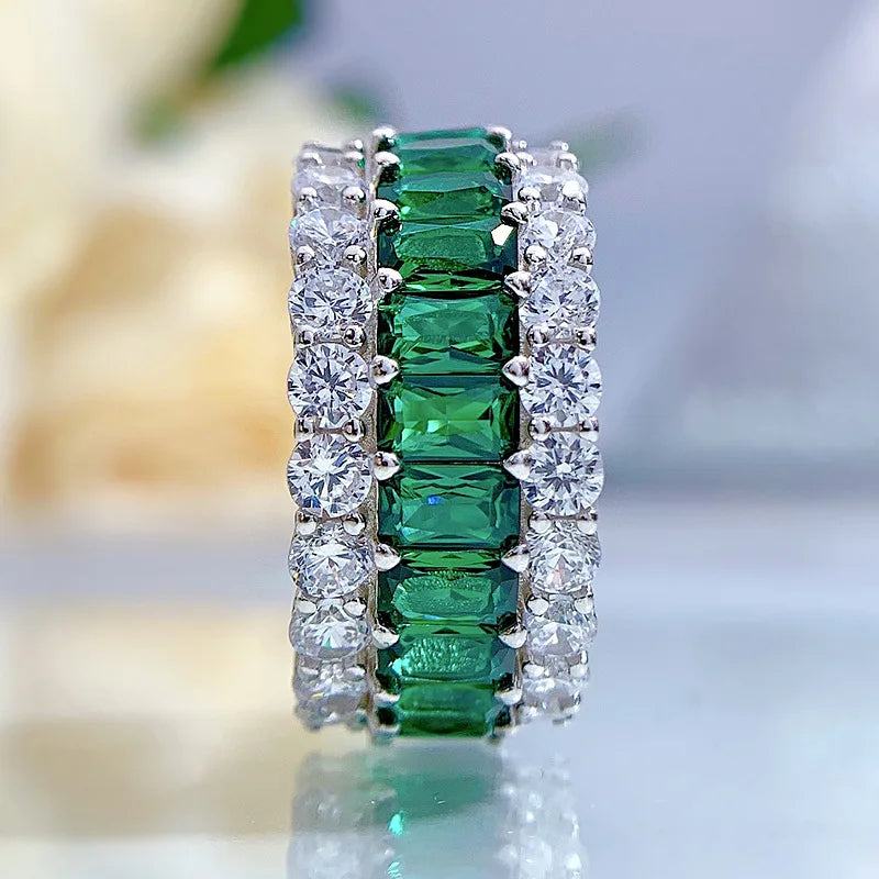 925 Sterling Silver Emerald Simulated Moissanite Ring