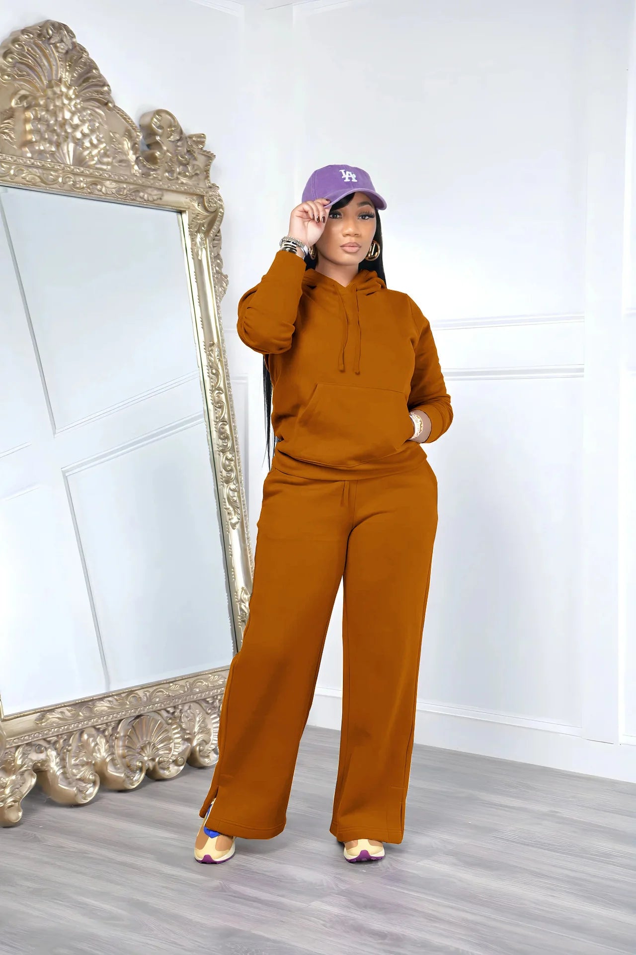 Solid Color Hooded Sweatshirt Pants Casual Long-sleeved Autumn Winter Suit Two Piece Set Women Outfit 2025