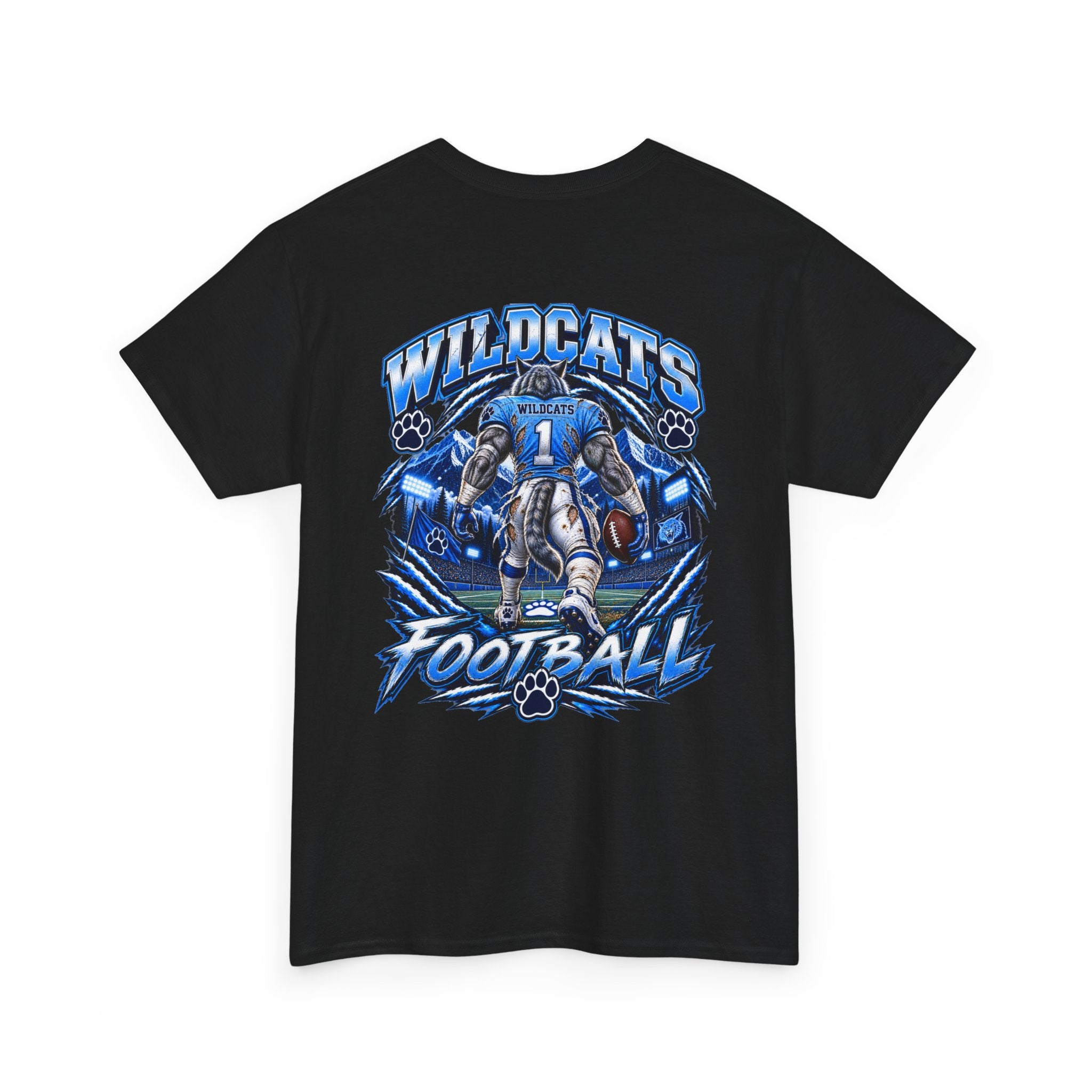 Wildcats Football Fierce Game Day Graphic T-Shirt – Baby Blue, Navy, Black & White