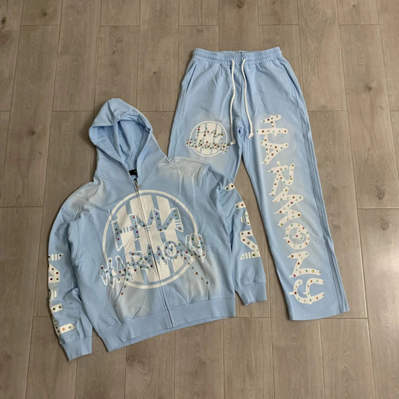 Harmony Fashion Street Fashion Hoodie and Pants Set Hot Stamping High-quality Zipper Cardigan Casual Harmony Set