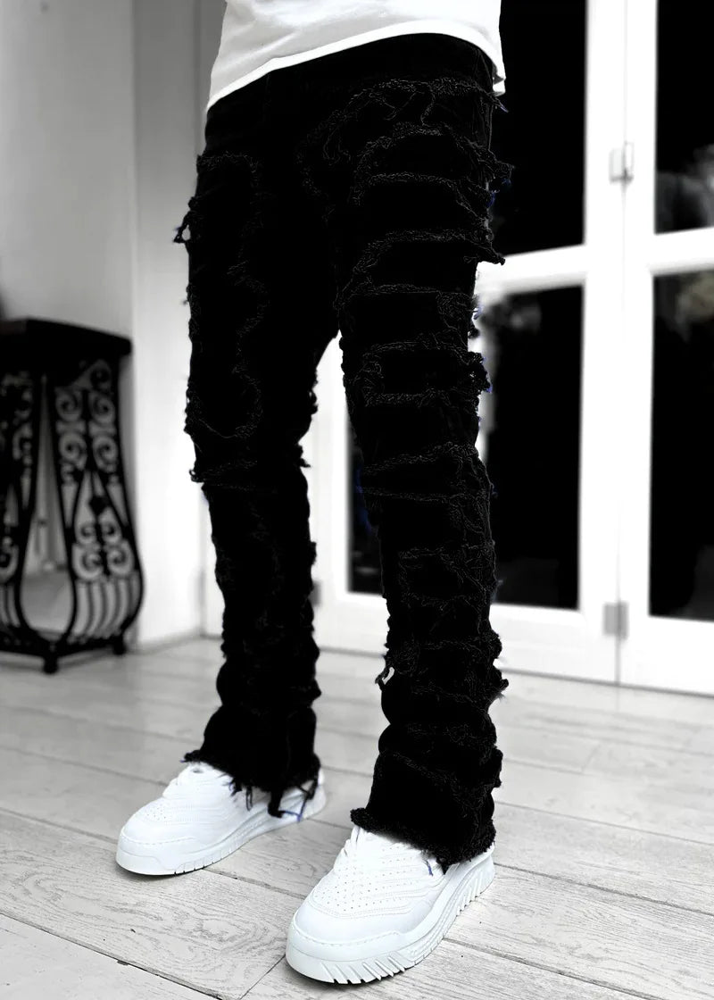Patchwork Denim Layered Flared Pants