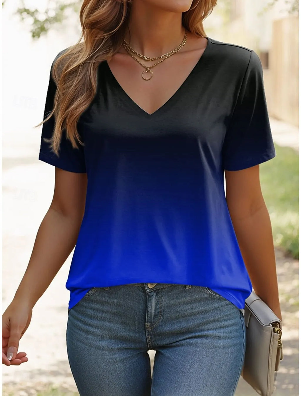Women's T Shirt Ombre Graphic Stylish Casual Short Sleeve V Neck Regular Tops Daily Print Summer Gradient Women Fashion Tees