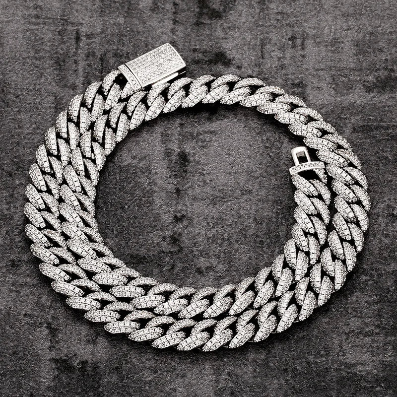 AAA CZ Stone Paved Geometric Round Curb Miami Cuban Link Chain
