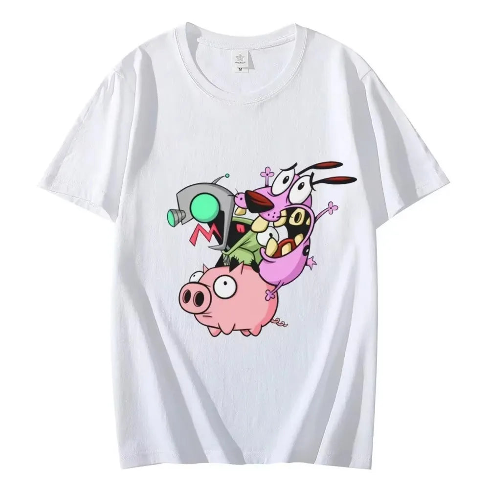 Courage The Cowardly Dog Cartoon Graphic Tee Funny Men Summer Short Sleeve Round Neck Cotton T-Shirt