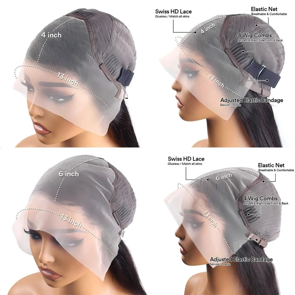 16in-38in Straight Human Hair Wigs Glueless 13X6 HD Transparent Lace Front Wig