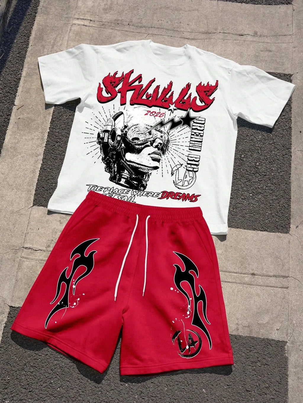 Men's Short-Sleeved Shorts Set with 3D Letter Pattern Printing - Street Casual Fashion Comfortable and Soft
