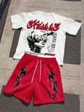Men's Short-Sleeved Shorts Set with 3D Letter Pattern Printing - Street Casual Fashion Comfortable and Soft