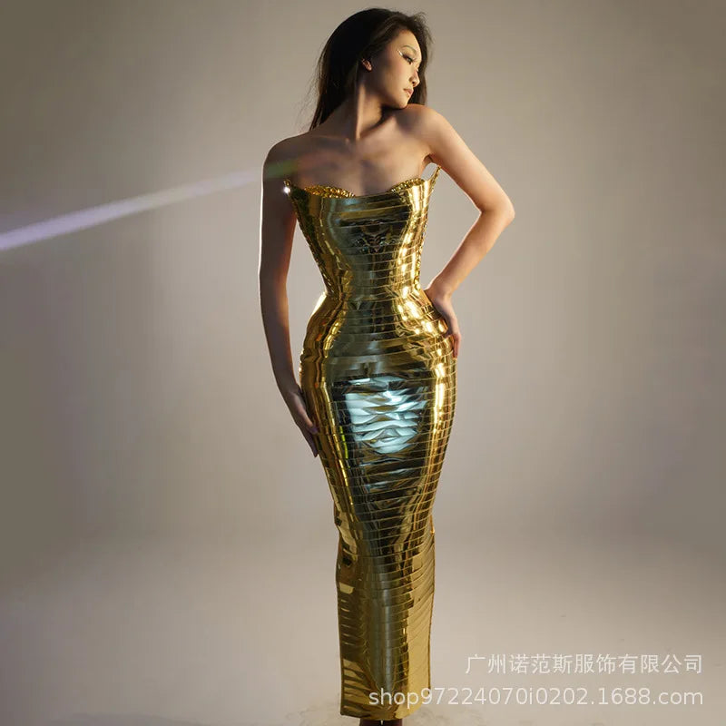 Premium Symphony Blue Temperament Waist Sequin Dress Birthday Studio Photo Model Walk Show Trendy Dress Vestidos Para Graduación