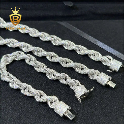.925 Strerling Silver Iced Out 10mm Rope Chain