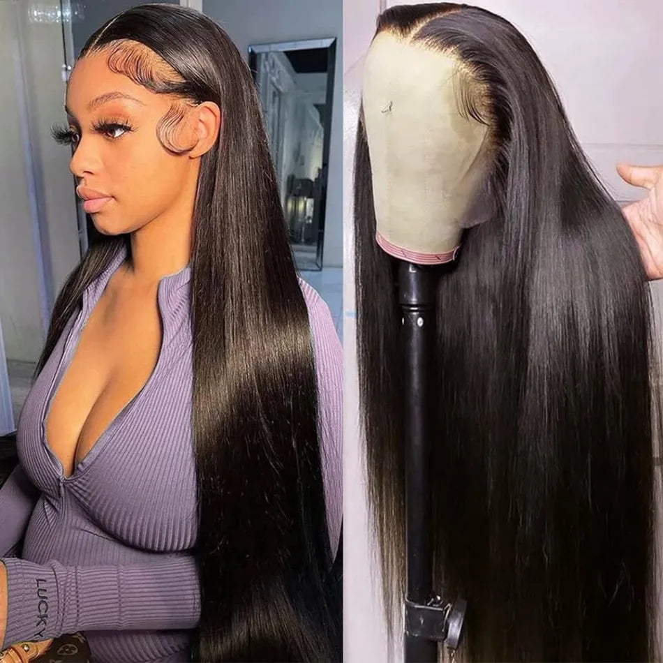 16in-38in Straight Human Hair Wigs Glueless 13X6 HD Transparent Lace Front Wig