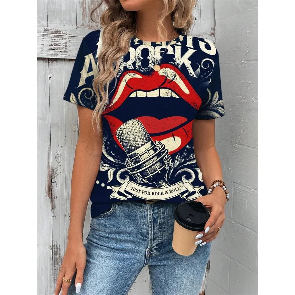 3D Poker Print Women's T-shirt Summer Daily Casual Women's Short-sleeved Top Urban Street Women Fashion Crew-neck Y2K Streetwear