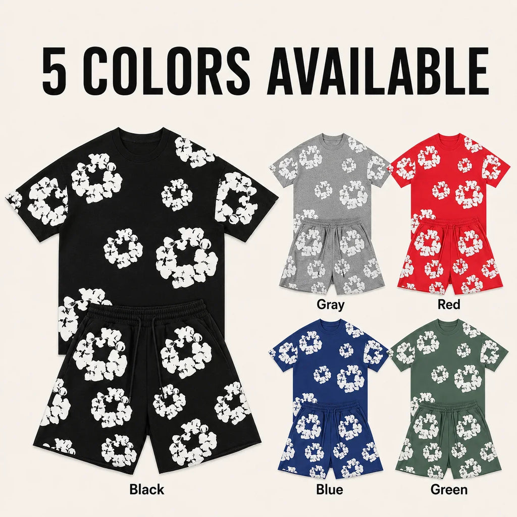Floral Print T Shirt Shorts Set Oversized Graphic Tee Hip Hop Summer Casual Matching Outfit
