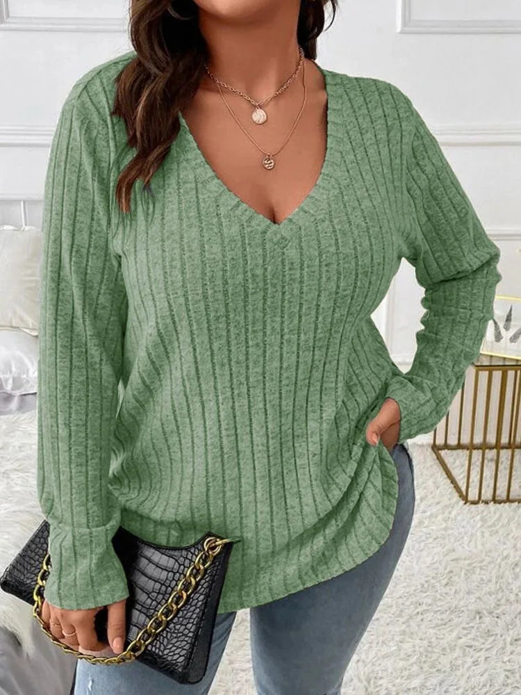 Women's Long-Sleeve V-Neck Sweater, Loose-Fit Knit Top