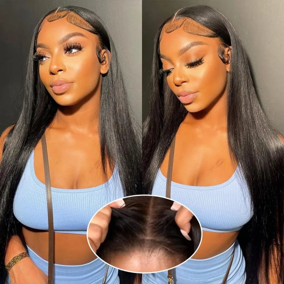16in-38in Straight Human Hair Wigs Glueless 13X6 HD Transparent Lace Front Wig