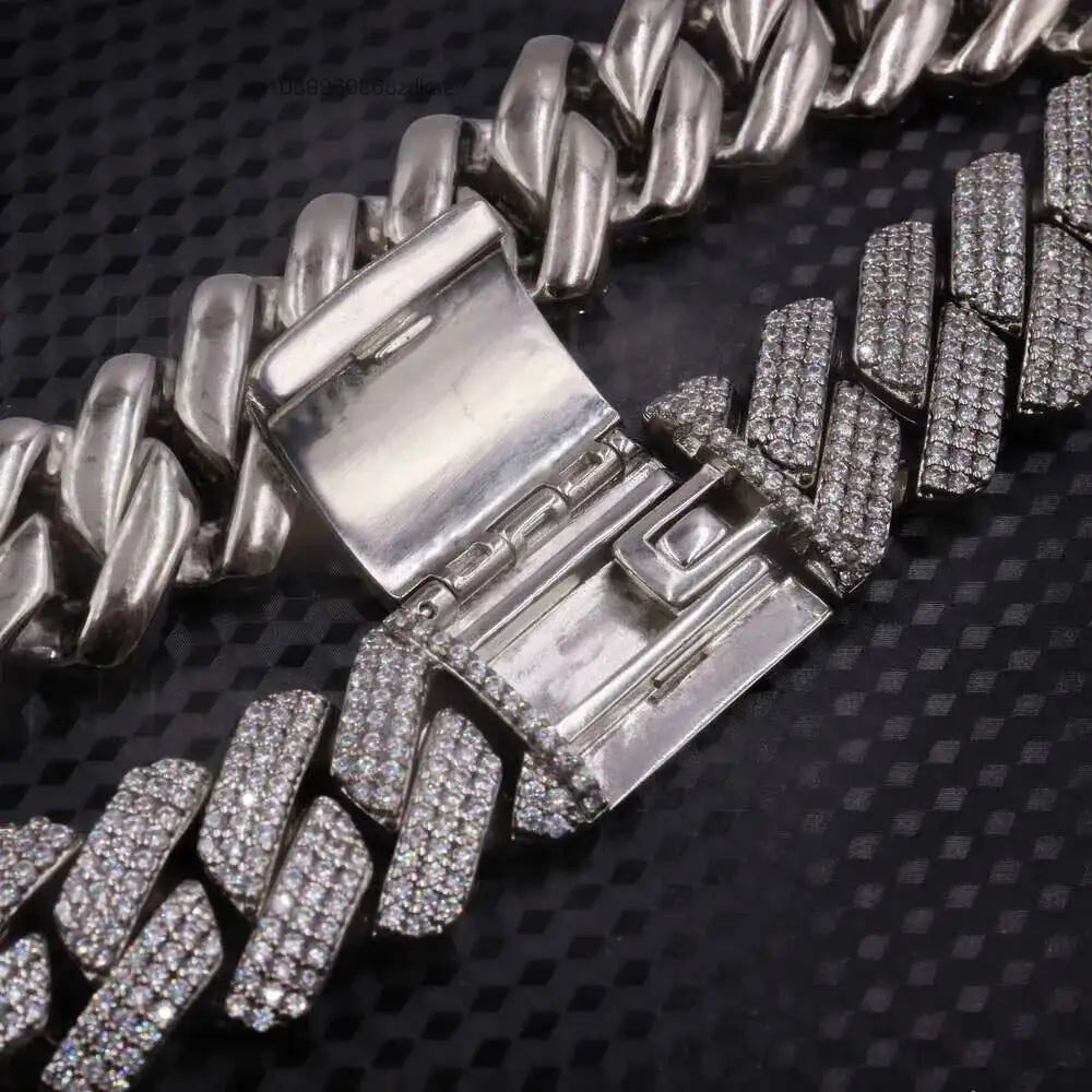 .925 Sterling Silver 19mm Necklace Mojssanite Cuban Link Chain