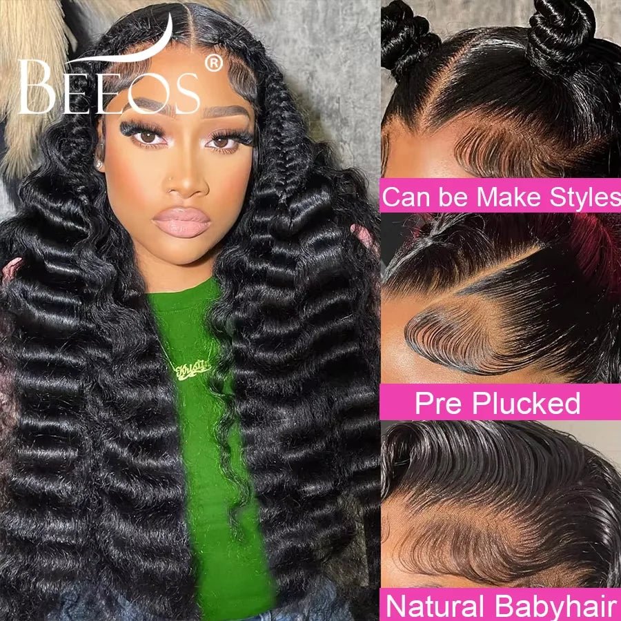 16in-30in #1 Jet Black 13x6 HD Lace Frontal Human Hair Wigs Deep Wave Wigs Ultra Fitted Brazilian Virgin Hair