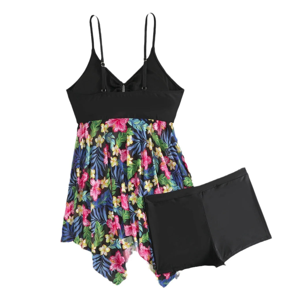 Women Tankini Sleeveless V Neck Tankini Top Plus Size High Waist Shorts Two Piece Swimsuit Floral Print Swim Tankini Swimwear