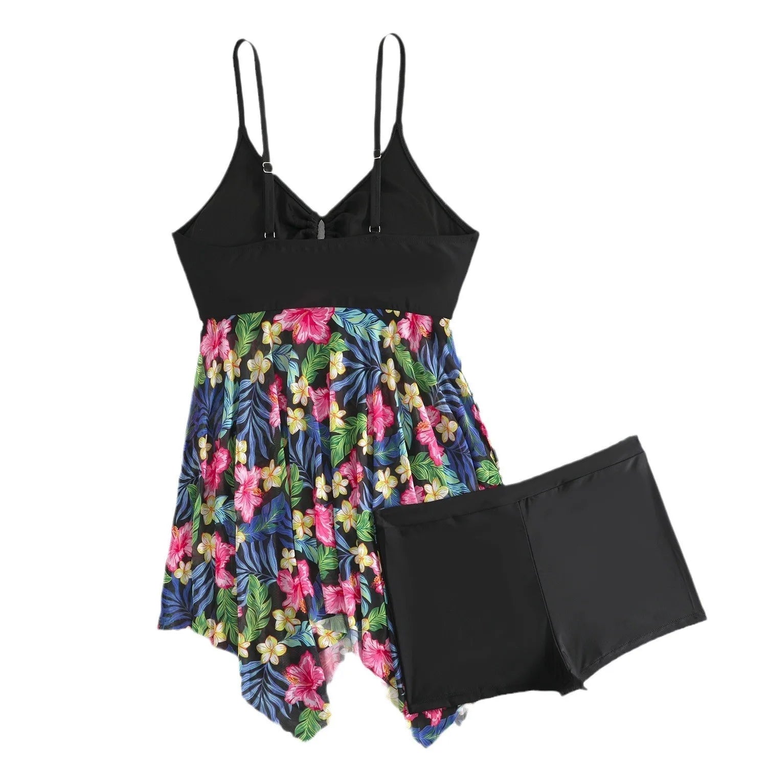 Women Tankini Sleeveless V Neck Tankini Top Plus Size High Waist Shorts Two Piece Swimsuit Floral Print Swim Tankini Swimwear