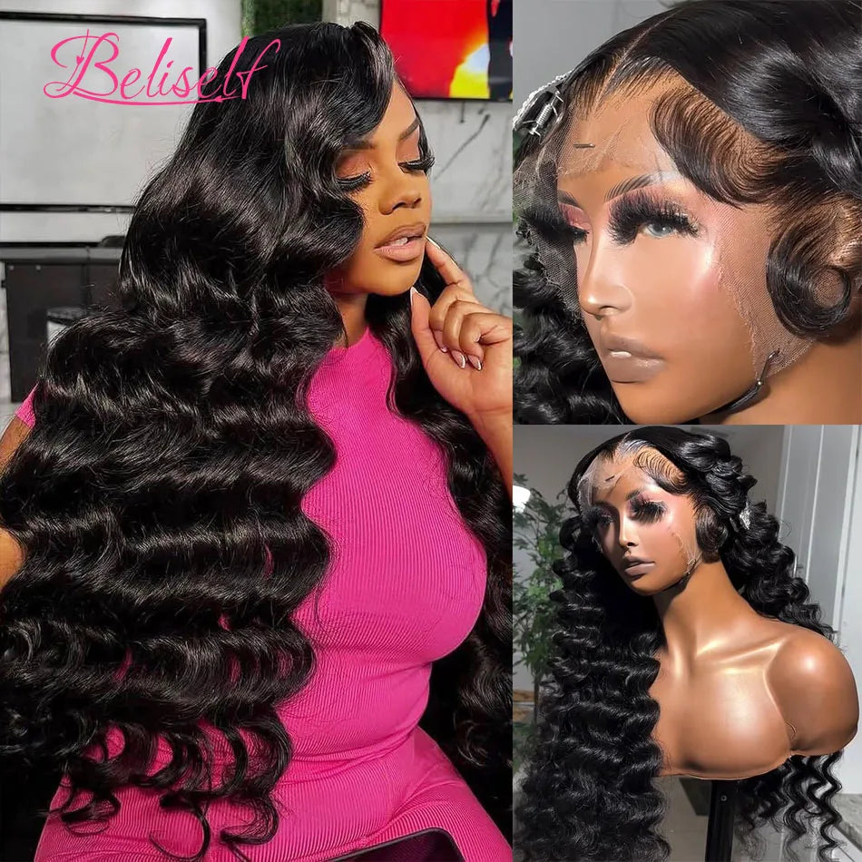 16in-34in 13x6 HD Lace Front Human Hair Wigs Loose Wave Glueless Wig