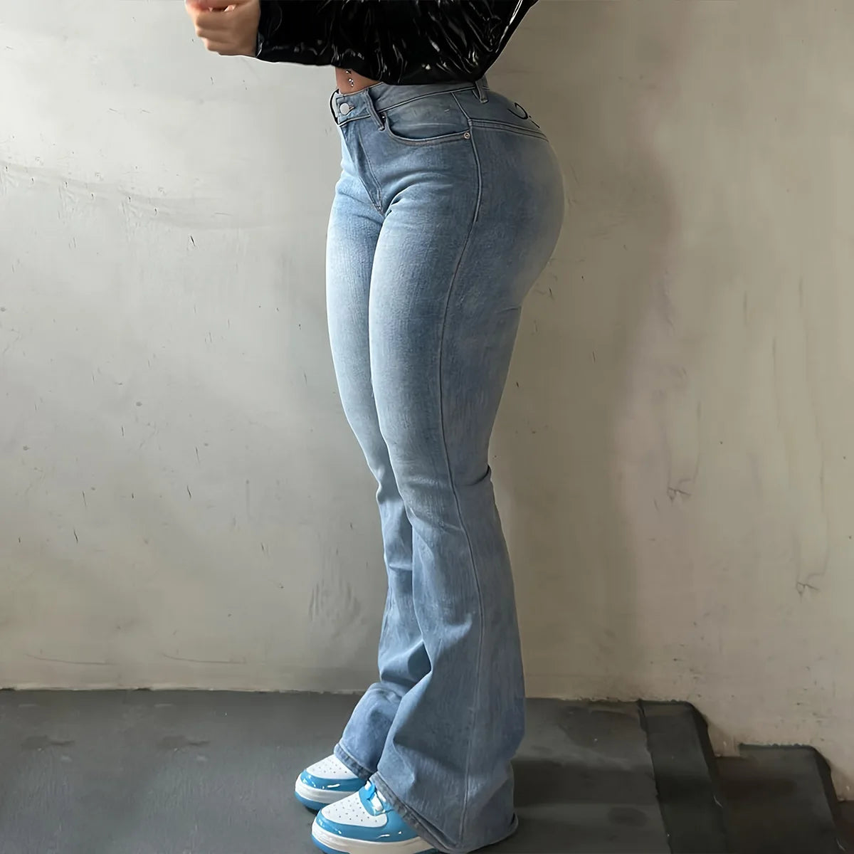 Women Denim Pants Print Streetwear Skinny Low Waiste