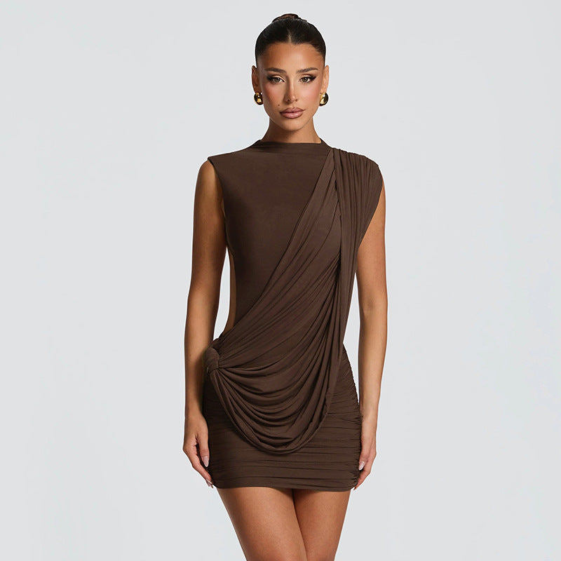 Solid Color Casual Sleeveless Asymmetric Ribbon
