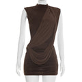 Solid Color Casual Sleeveless Asymmetric Ribbon