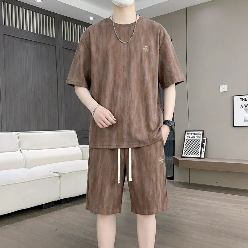 Men's T-Shirt Set New Summer Fashion Unique Tie-Dye Street Style Trendy Sports Casual Two-Piece Suit
