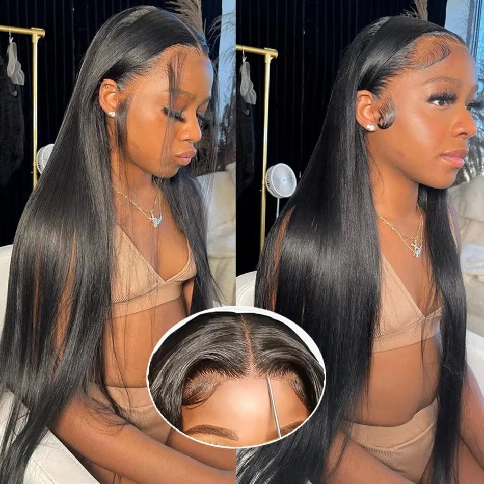 16in-38in Straight Human Hair Wigs Glueless 13X6 HD Transparent Lace Front Wig