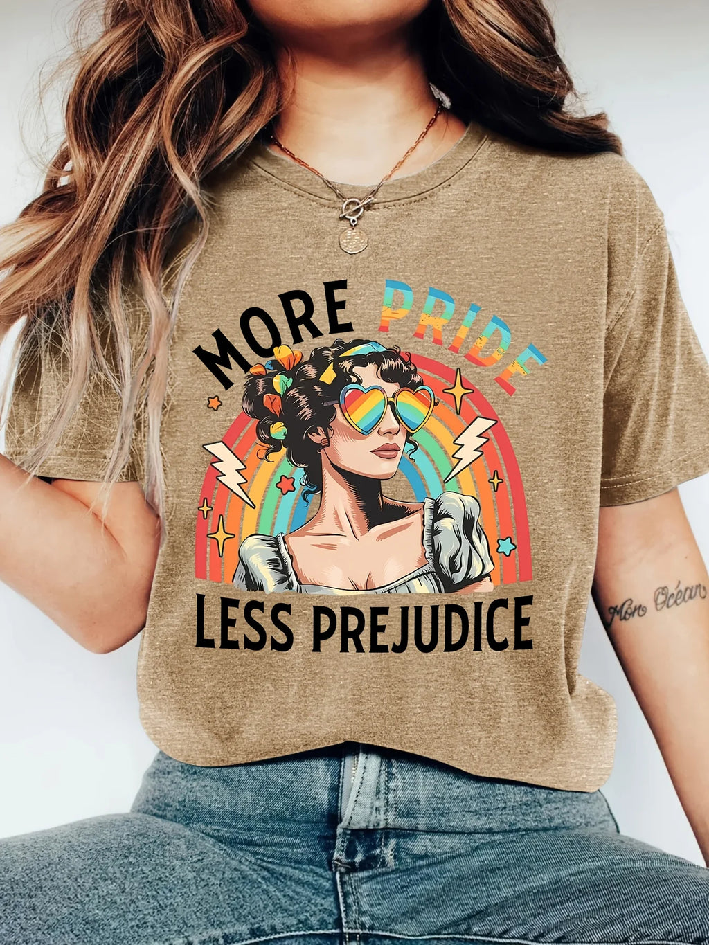 Women Casual Short Sleeve T-Shirt Rainbow Pride Graphic Print Crew Neck Soft Daily Wear Tees