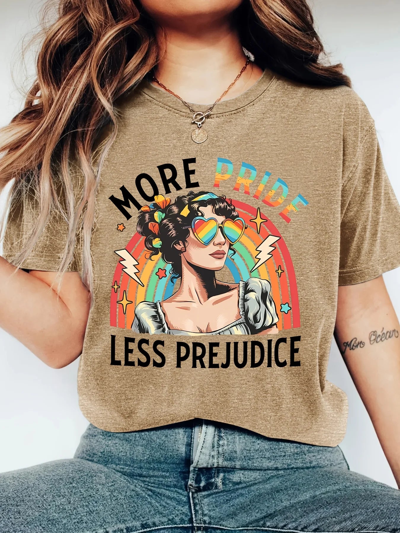 Women Casual Short Sleeve T-Shirt Rainbow Pride Graphic Print Crew Neck Soft Daily Wear Tees