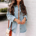 New Washed Loose Long-sleeved Denim Shirts for European American Women, Spring and Autumn Fashionable Four-button Shirt Jackets
