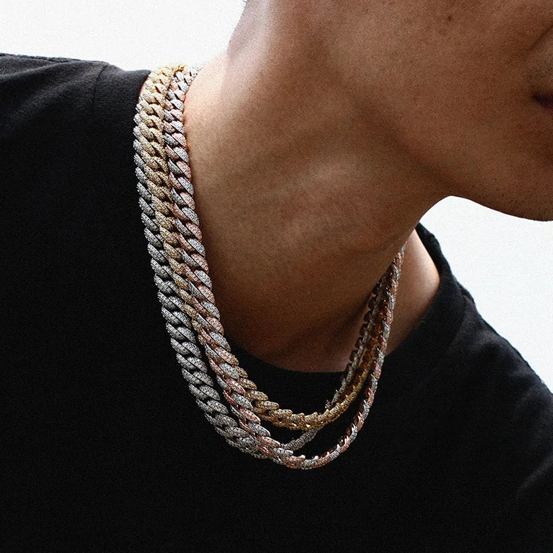 AAA CZ Stone Paved Geometric Round Curb Miami Cuban Link Chain