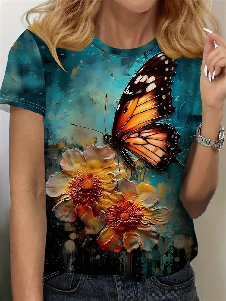 3D Poker Print Women's T-shirt Summer Daily Casual Women's Short-sleeved Top Urban Street Women Fashion Crew-neck Y2K Streetwear