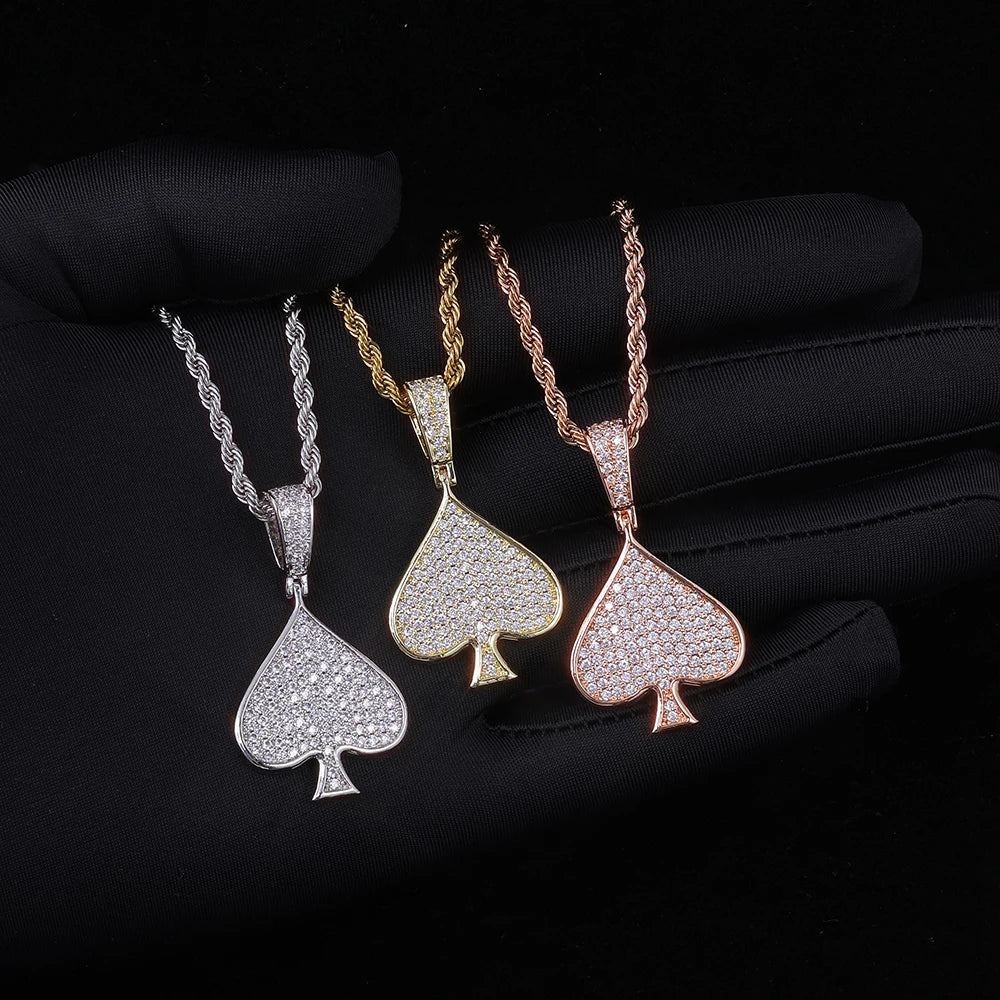 Iced Out VVVS Moissanite Ace Spade Pendant 925 Sterling Silver Poker Sign Charm Pendant