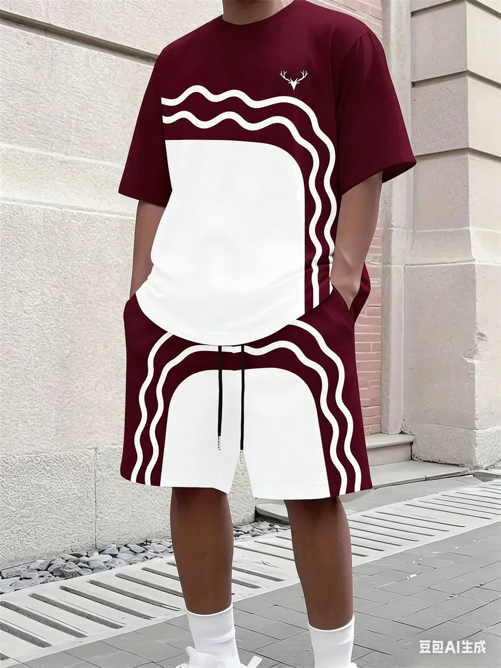 Men's Stripe Print Comfortable Breathable Round Neck T-shirt Shorts Set Outdoor High Street Clothing T-shirt Sets