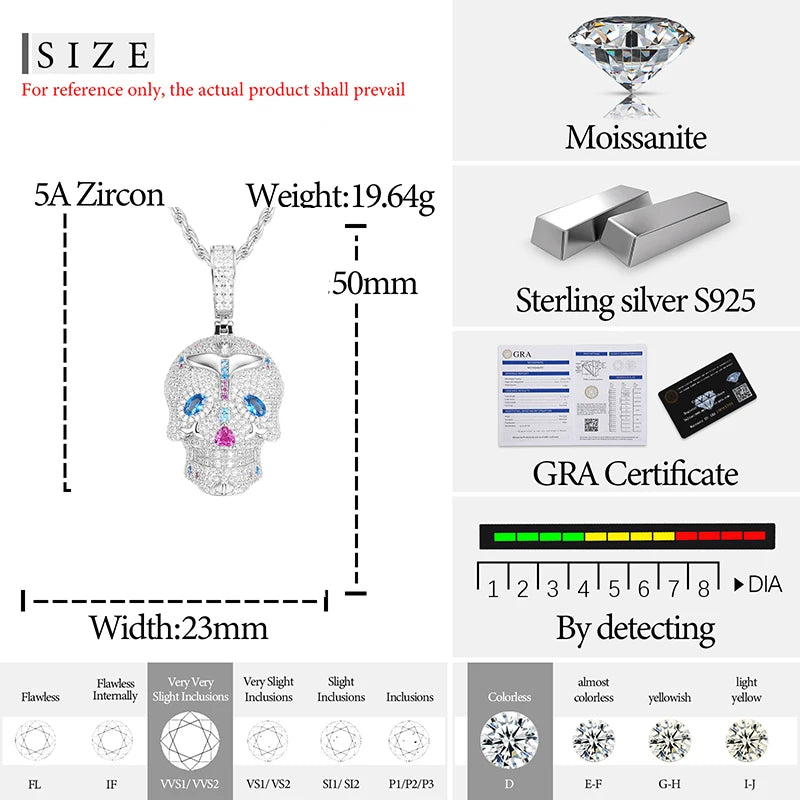 High Quality Skull Pendant Silver 925 Moissanite Iced Out Pendant