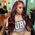 20in-40in Burgundy Red 34 Inch Body Wave Lace Front Wig