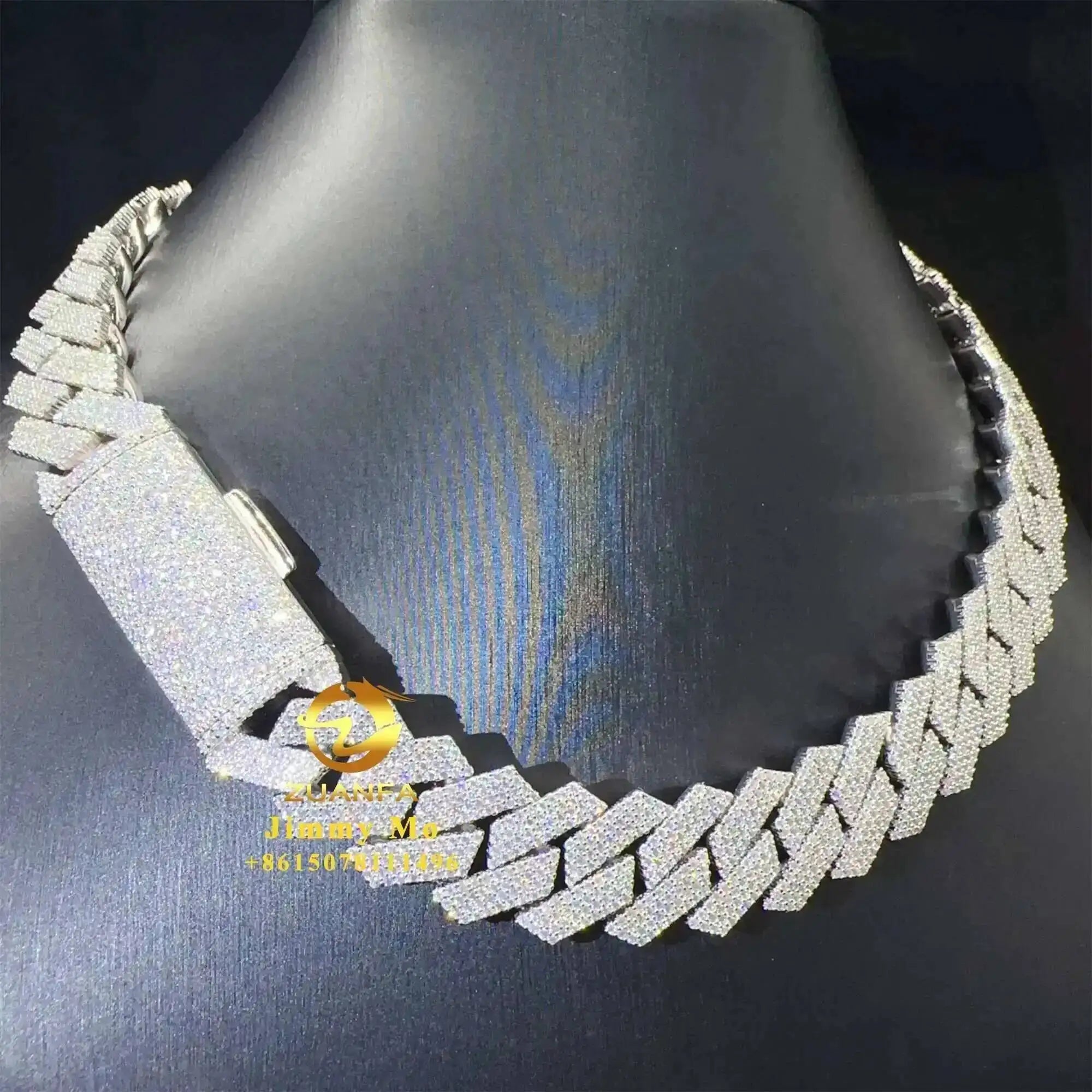 Heavy 925 Solid Silver 19mm 4 Rows VVS1 Moissanite Diamond Miami Cuban Link Chain