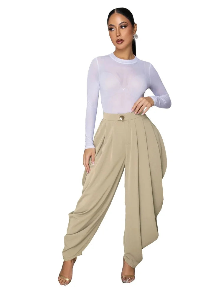 Wmstar Pants Women Wholesale 2026 European Style Pure Color Flower Shaped Sexy Urban Multi Fold Individualized Casual Summer