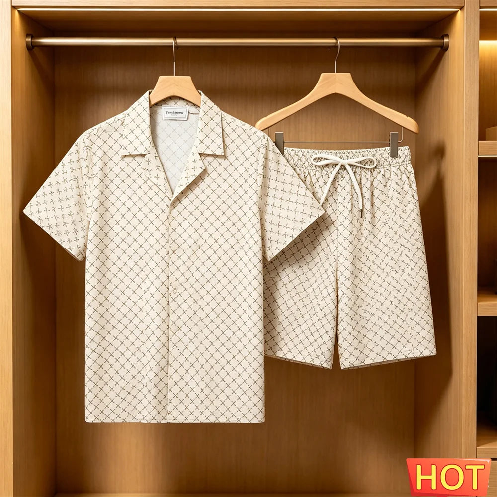 Men's Summer Suit Daily Casual Short Sleeve Tee Tops +Shorts 2 Piece Outfit Fashion Loose Shirts Sets Street Hip Hop Men Clothes
