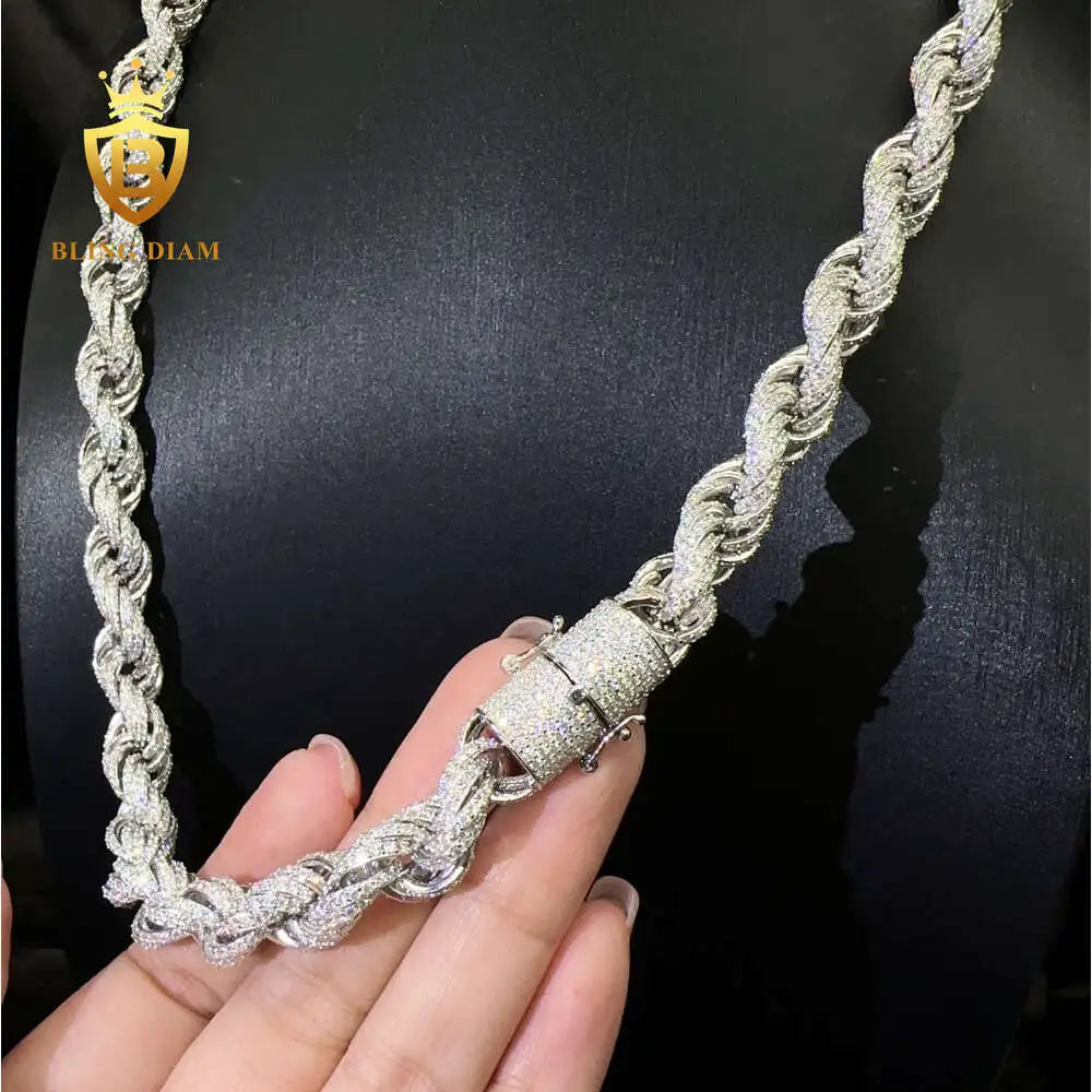 .925 Strerling Silver Iced Out 10mm Rope Chain