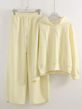 Women's Tracksuit Wide Leg Sweatpants And Hoodies Set Butter Yellow Plain 2 Pieces Pants Set For Women Joggers And Hoodie Set