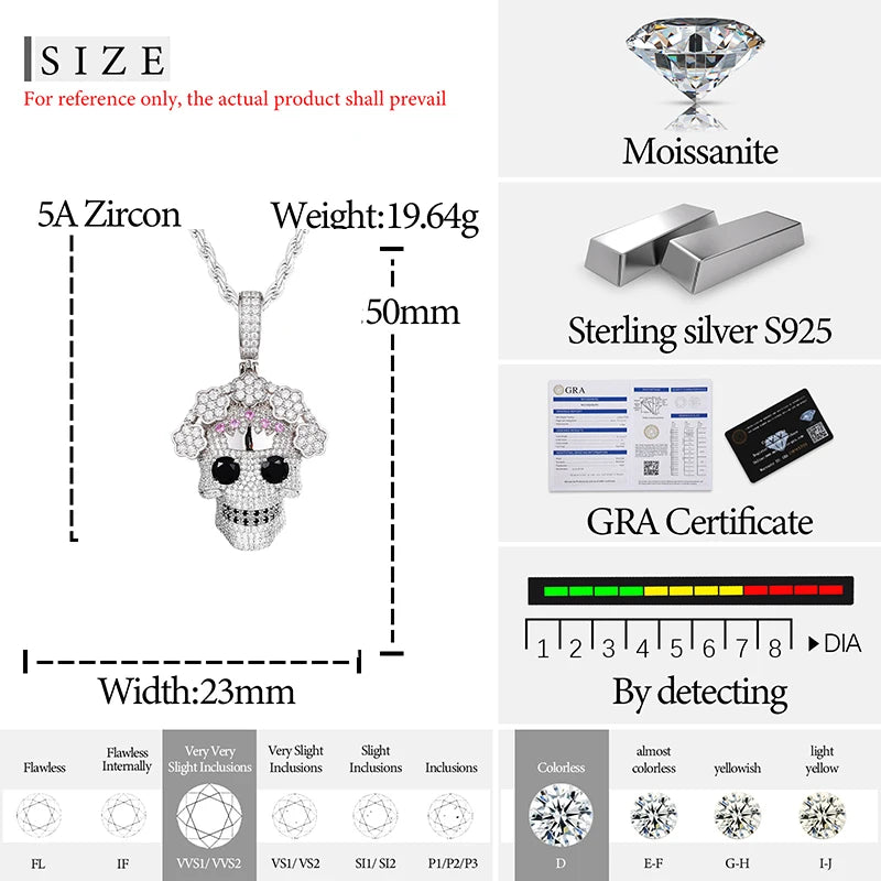 High Quality Skull Pendant Silver 925 Moissanite Iced Out Pendant