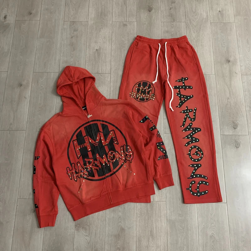 Harmony Fashion Street Fashion Hoodie and Pants Set Hot Stamping High-quality Zipper Cardigan Casual Harmony Set