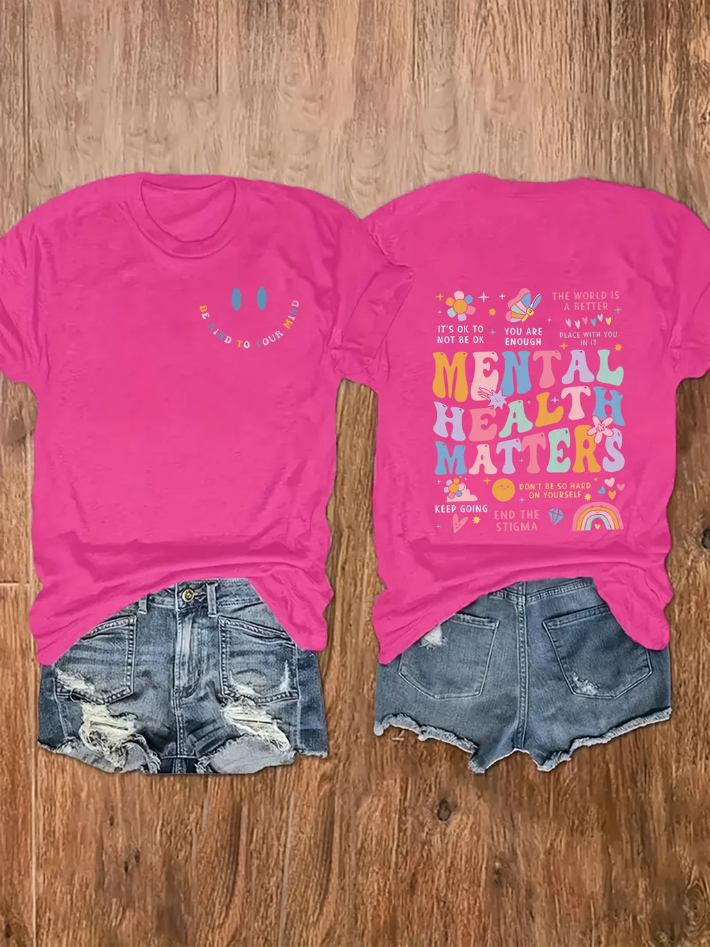 Mental Health Matters Women's Tee - Positive Graphic, Casual Black Oversized Top